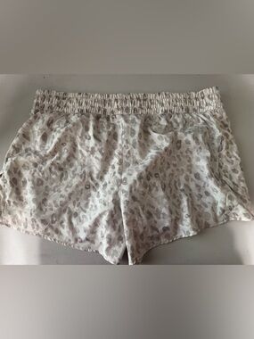 Avia Women's Leopard Print Athletic Shorts - Cream Taupe